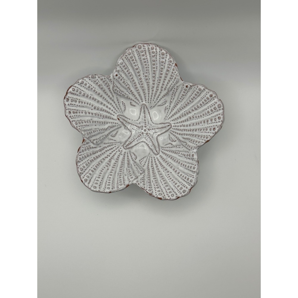 Mud Pie White Ceramic Shell Starfish Trinket Bowl Coastal Beach Decor 5.5 Inch